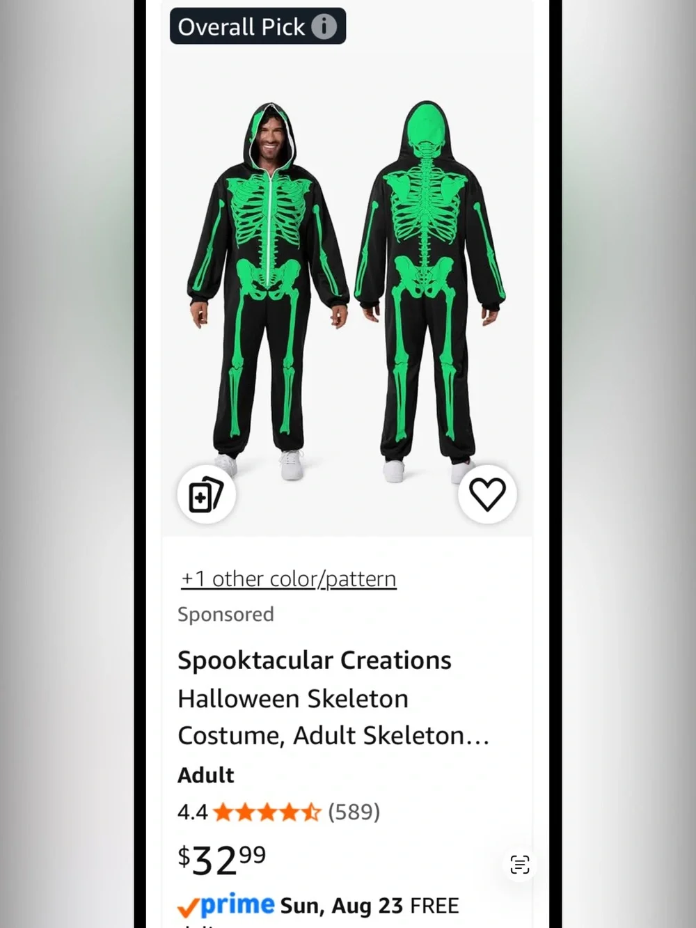 Glow Green Skeleton Hooded Adult Costume - Black Jumpsuit Size XL